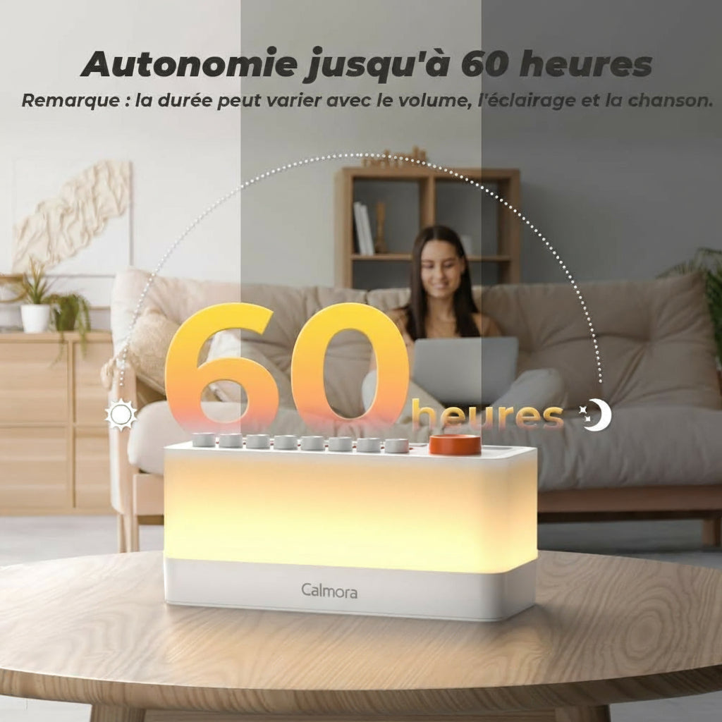 Calmora 3-en-1 – Sons naturels, veilleuse, timer
