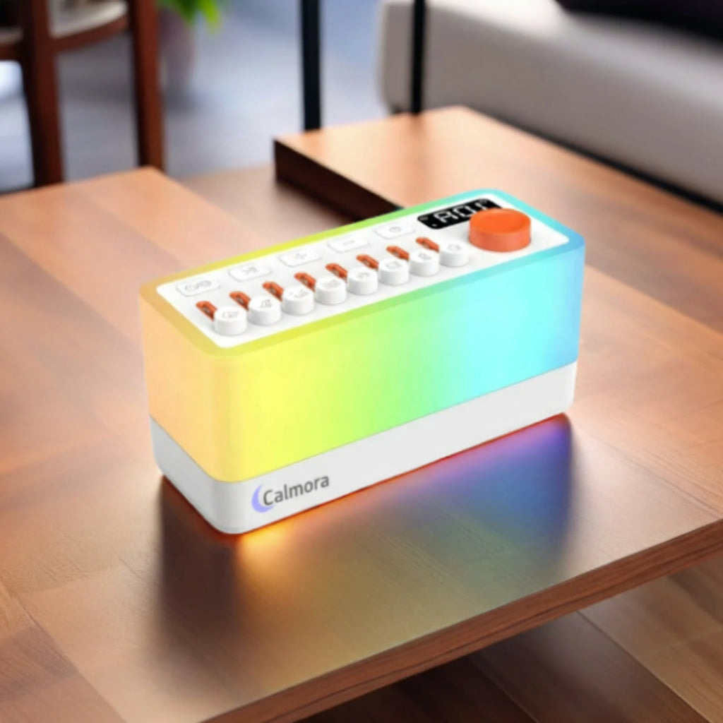 Calmora 3-en-1 – Sons naturels, veilleuse, timer