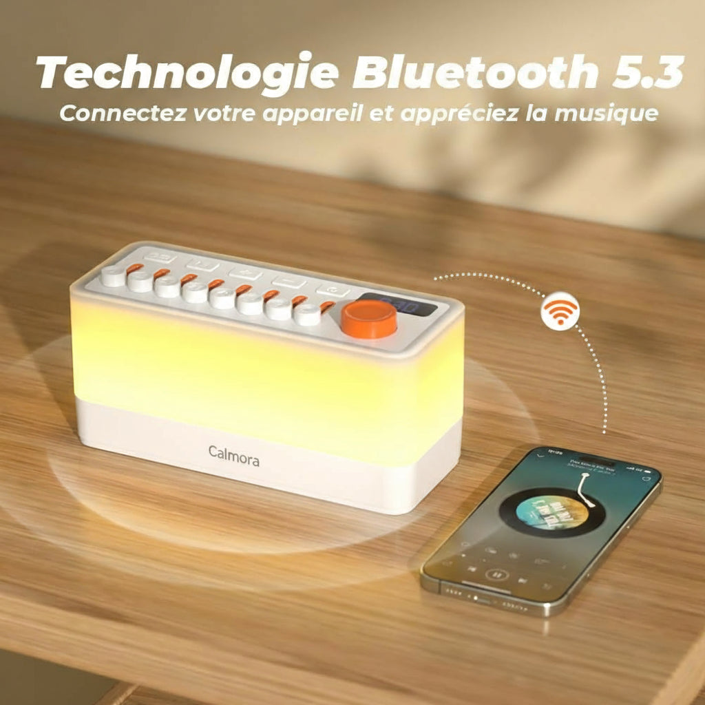 Calmora 3-en-1 – Sons naturels, veilleuse, timer