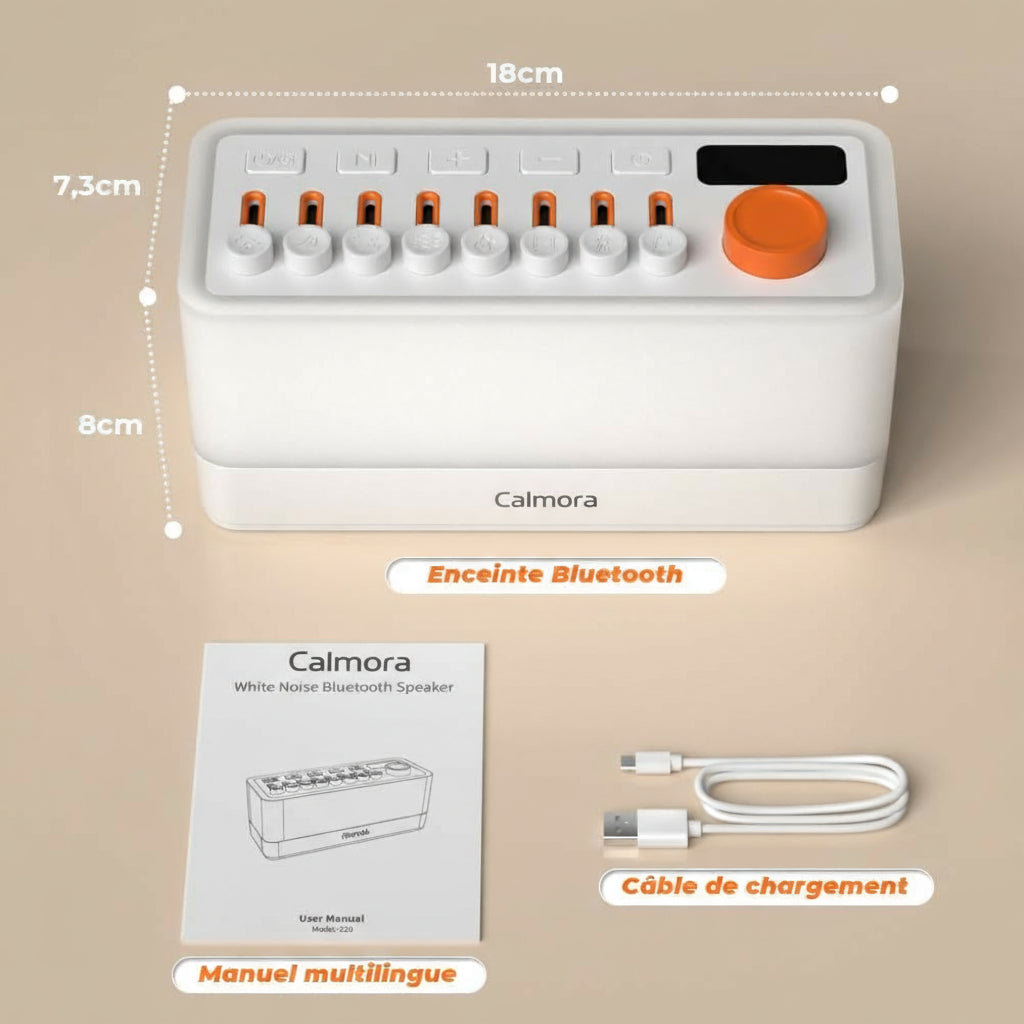 Calmora 3-en-1 – Sons naturels, veilleuse, timer